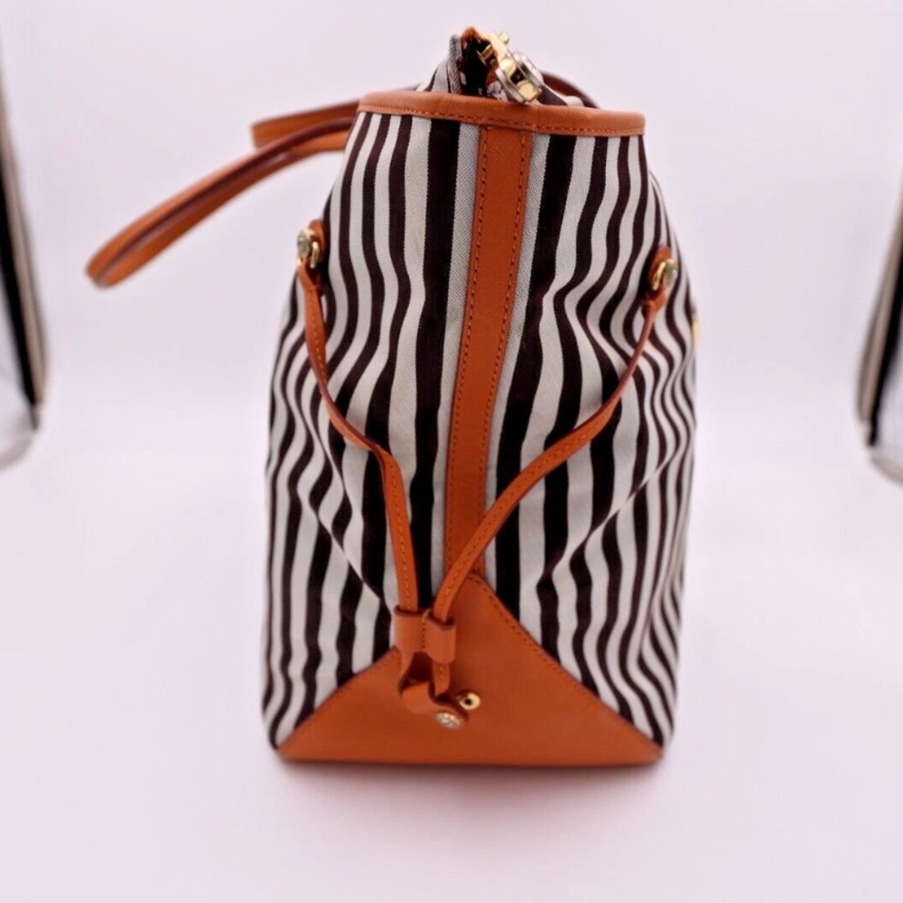 SOLD LIVE!Henri Bendel NY Striped Canvas W 57th Tote w/ Dust Bag 22WX12HX6D - Picture 6 of 13